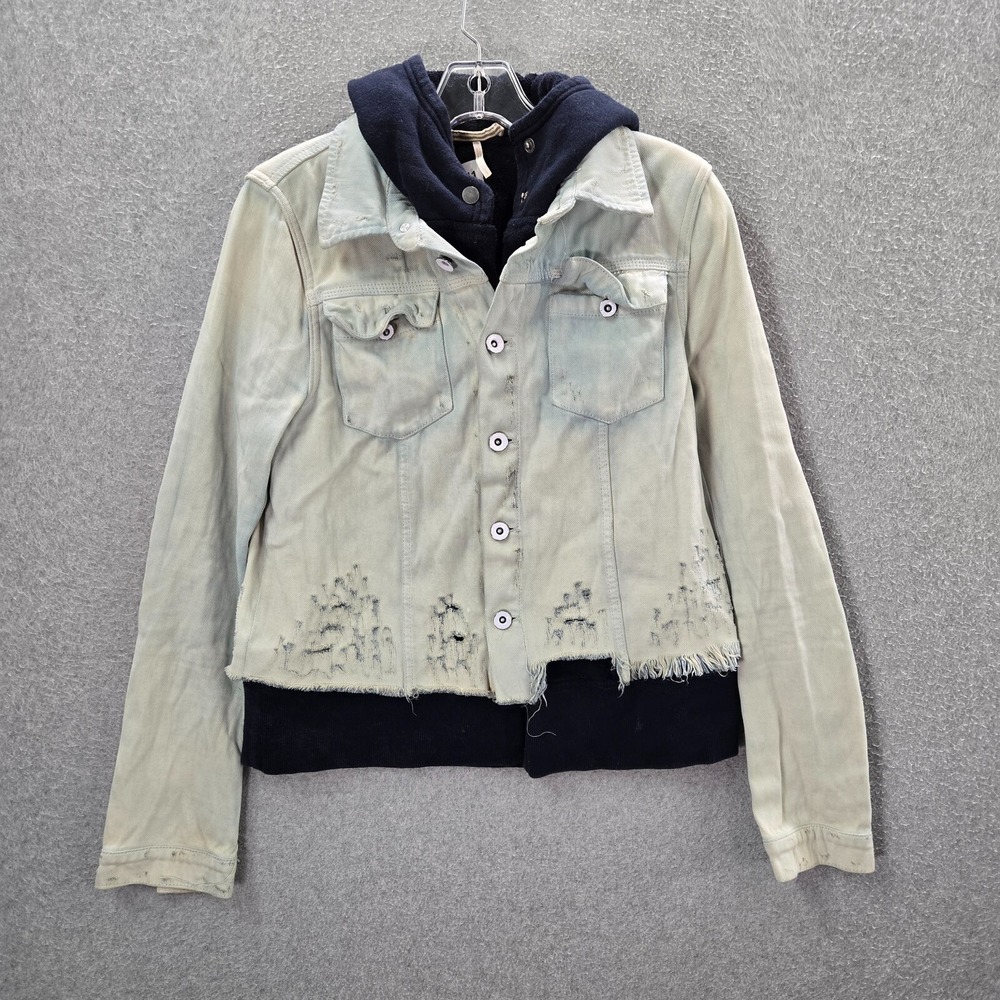 Free People Women Jacket Small Layer Denim Hooded Weave Distress Teen Wolf